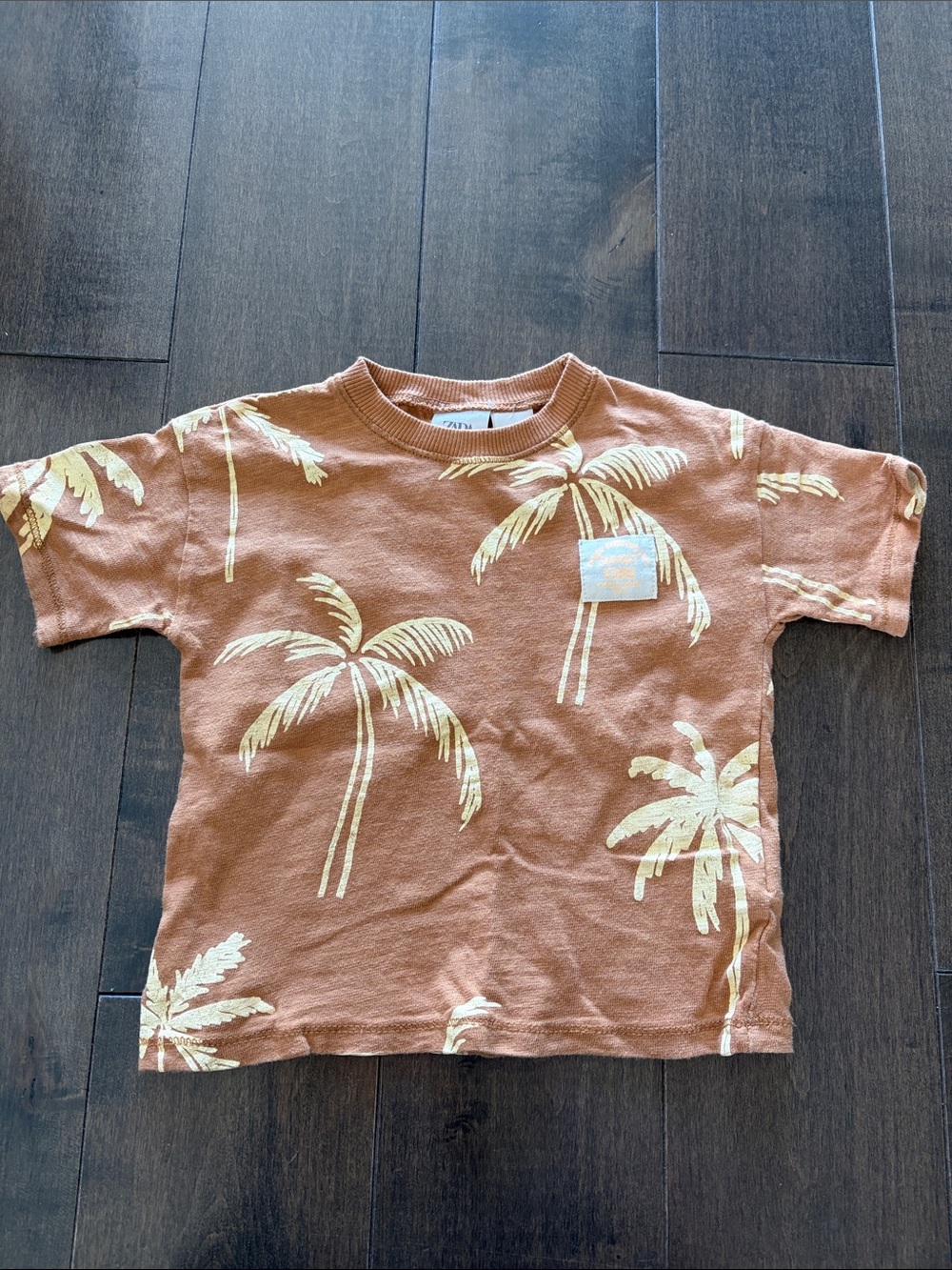 Kids Zara Palm Print Short Sleeve T-Shirt in Rust